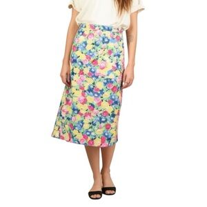 Vintage Pendleton Floral Midi Skirt - Plus Size 18W - Vibrant Pink Yellow Blue